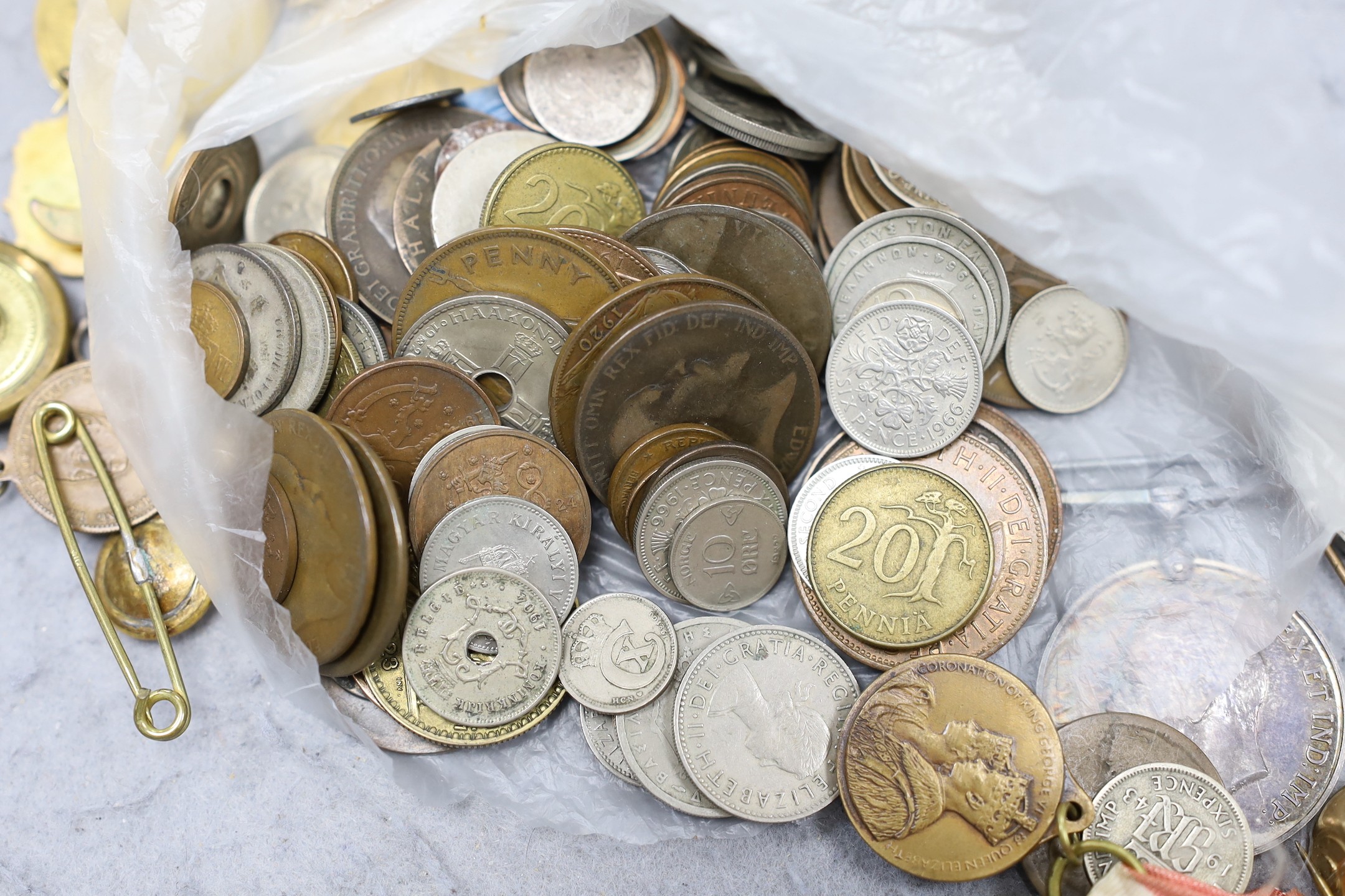 A Great War group of two medals, sundry medallions and coins and a 9ct gold signet ring.